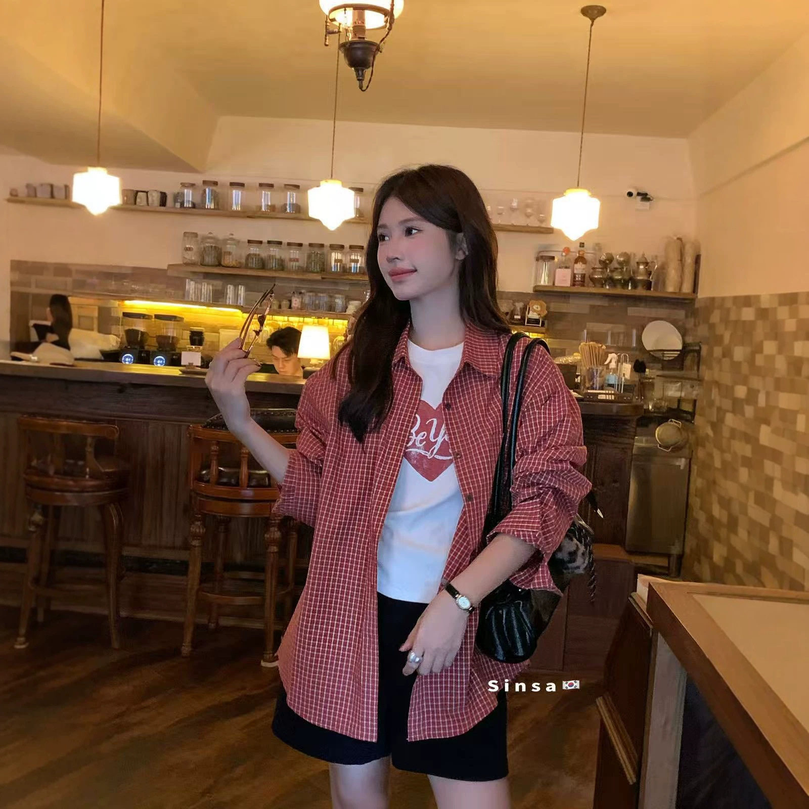 SUSAN 秋日氛围感休闲复古红格衬衫 “博主穿搭公式”