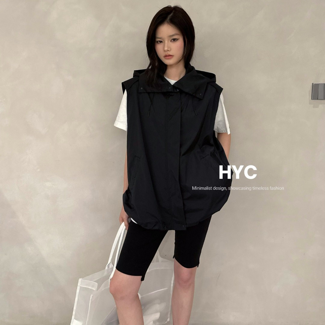 HYC十三行女装2026夏季新款时尚连帽宽松马甲百搭叠穿上衣女20656