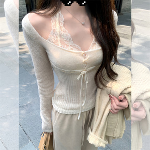 白水女 纯纯嗲欲套组长袖2.0 U领针织衫吊带女早秋氛围感上衣