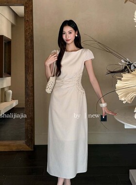 LS 法式优雅圆领修身连衣裙广州十三行2026夏季新款长裙女23638#