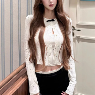 “梦幻套组” 波点蝴蝶结开衫今年流行漂亮的短款上衣外套女