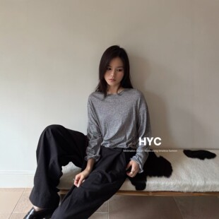 HYC十三行2026秋季新款宽松圆领长袖T恤女简约百搭休闲上衣20860