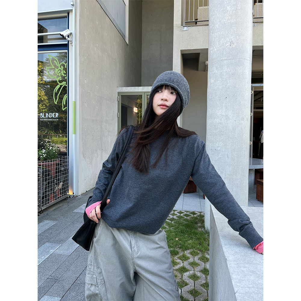 誉一羊毛毛衣女秋冬新款十三行圆领套头内搭针织打底衫上衣22620
