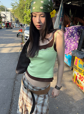 「 5.27 春夏新品 」MMFISH 时髦街头感蕾丝花边吊带两件套25T115