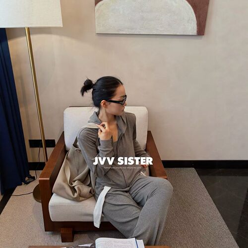 JVV十三行2026秋季新款连帽拉链休闲套装女宽松阔腿裤两件套72727