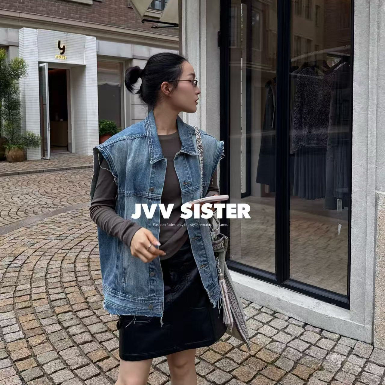 JVV十三行2026秋季新款高级感做旧磨白水洗牛仔马甲外套女潮91079