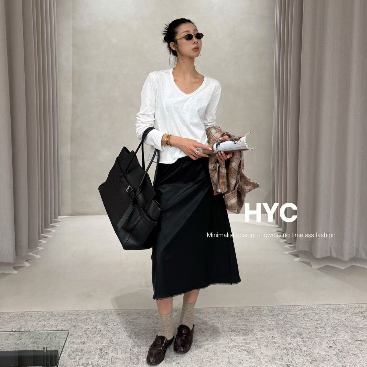 HYC十三行女装2026秋季新款百搭高腰PU皮裙显瘦直筒半身裙女20990
