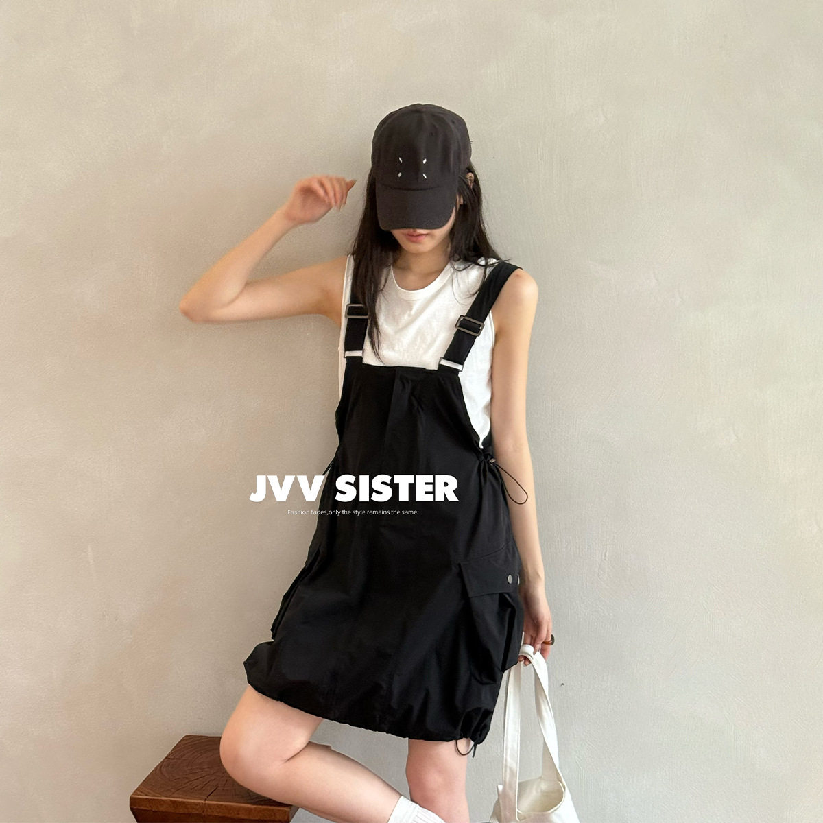 JVV十三行2026夏季新款时尚工装风背带裙宽松显瘦休闲短裙女72579