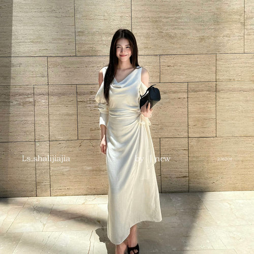 LS 简约时尚露肩通勤连衣裙广州十三行2026早秋新款女装裙子23620