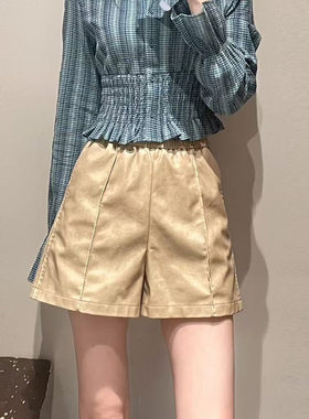 HZ2026春装新品PU皮短裤宽松裤子百搭休闲裤酷韩系短裤