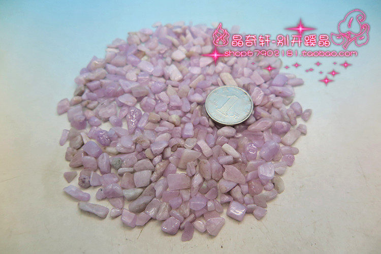 JINGQIXUAN 천연 특별 판매 KUNZITE 자갈 장식품 수조 DEGAUSSED 분쇄 크리스탈 화분 원래 돌