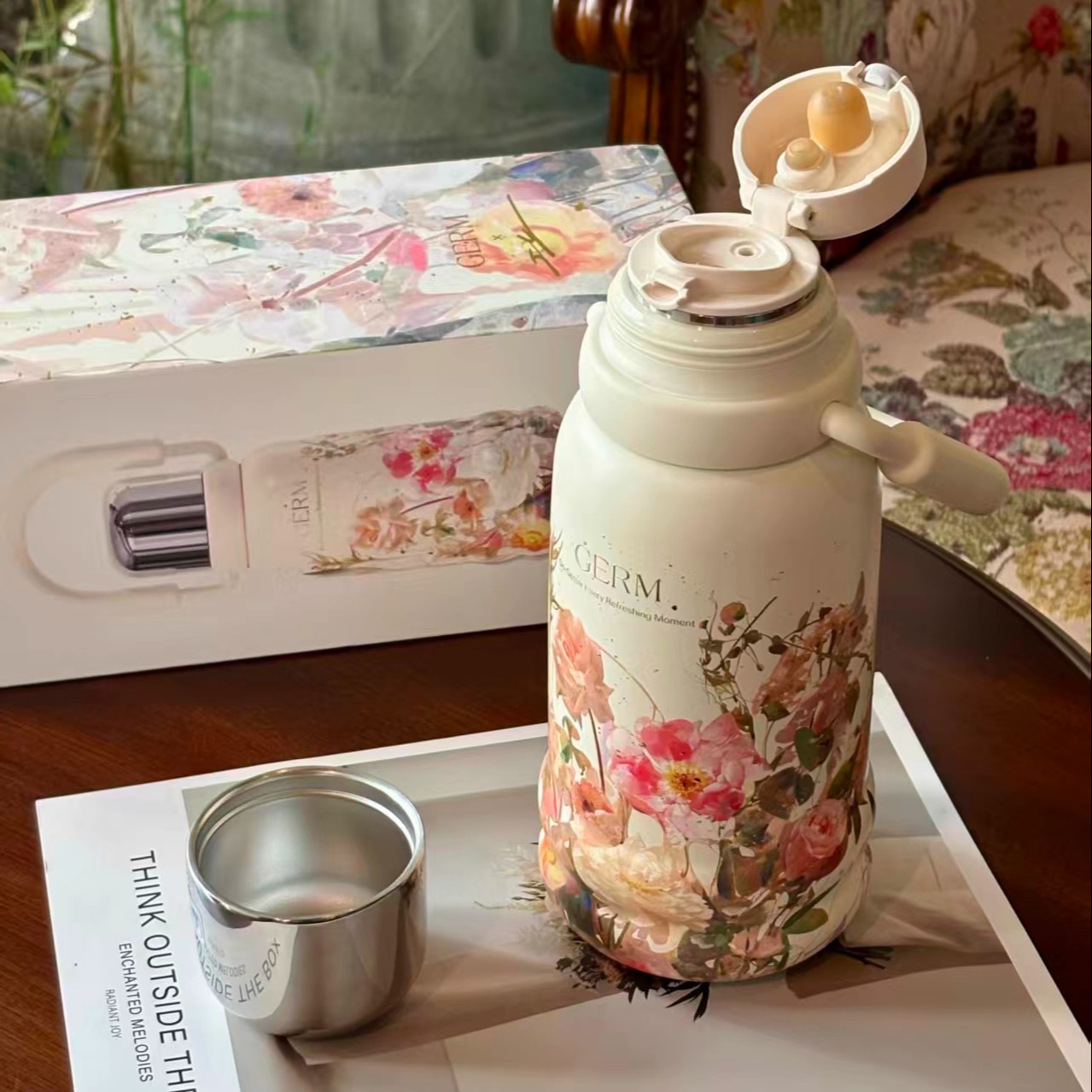 GERM格米赛本源联名款悦享保温杯 316不锈钢拎环大容量水杯吸管杯