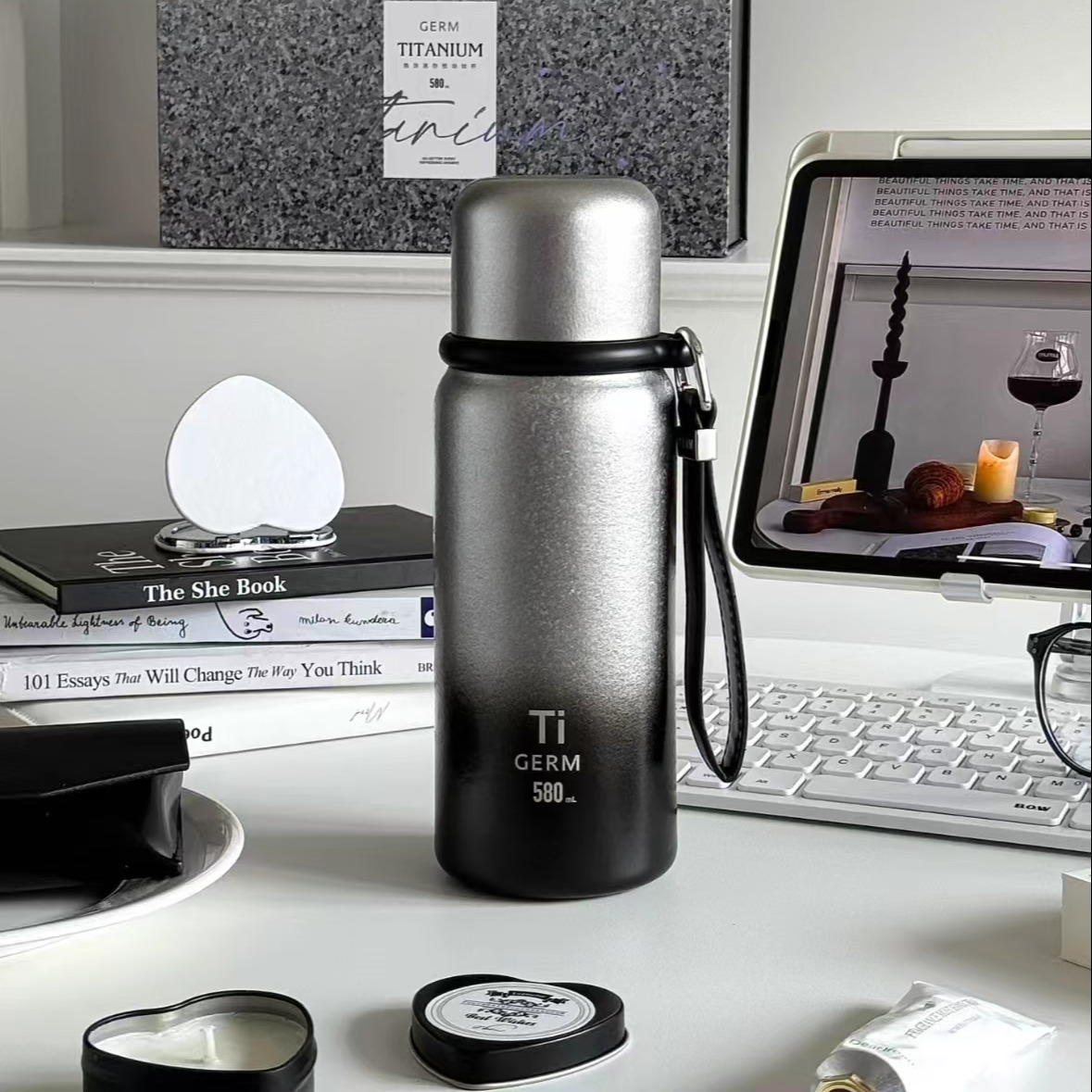 GERM格米迷你悦动杯 纯钛杯礼盒装580ml 带盖温度显示高档保温杯