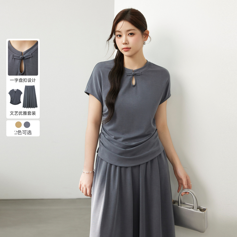 纤莉秀大码女装夏季新品文艺慵懒风舒适宽松显瘦两件套装胖mm