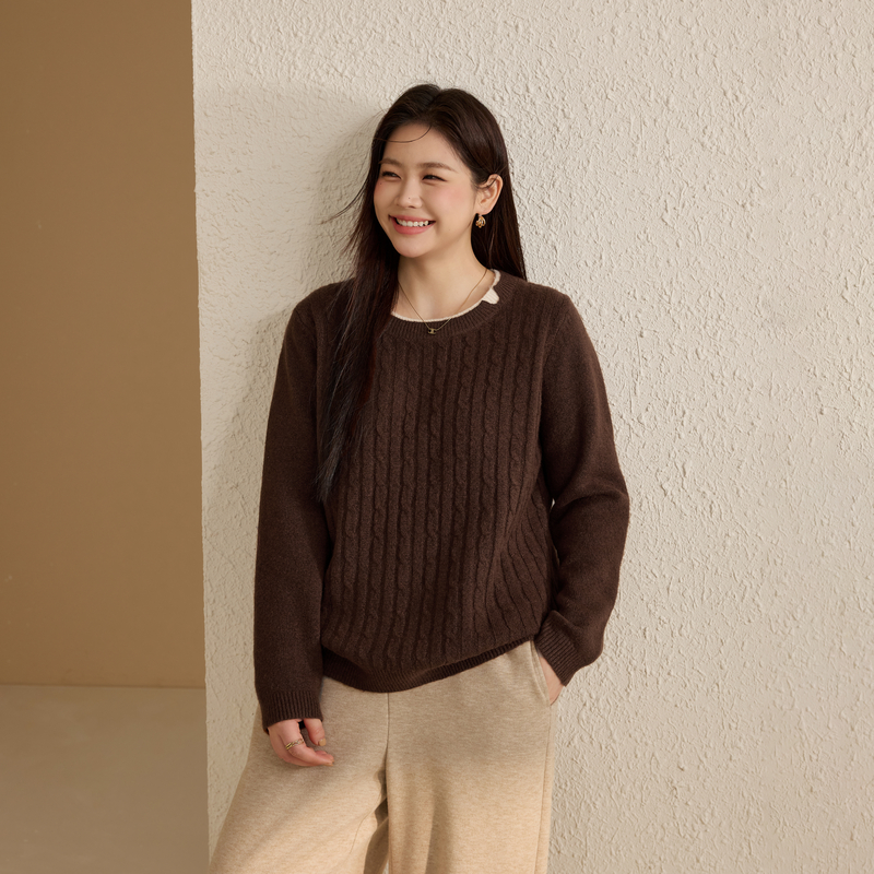 【韩系百搭毛衣】纤莉秀大码女装简约气质圆领上衣胖mm2025冬新款