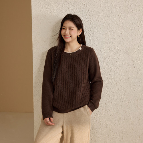 【韩系百搭毛衣】纤莉秀大码女装简约气质圆领上衣胖mm2025冬新款