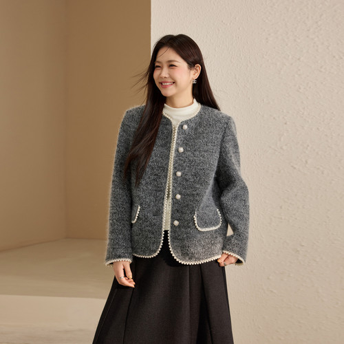 【名媛香香风圆领外套】纤莉秀大码女装法式洋气上衣胖mm冬装新款