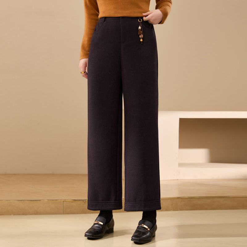 【宽松直筒裤】纤莉秀大码女装设计感挂饰舒适裤子胖mm2025冬新款