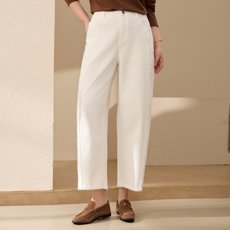 【毛边牛仔裤】纤莉秀大码女装时髦潮流宽松遮胯裤子胖mm秋装新款