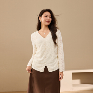 【温柔风V领蕾丝衫】纤莉秀大码女装柔软里衬上衣胖mm2025冬新款