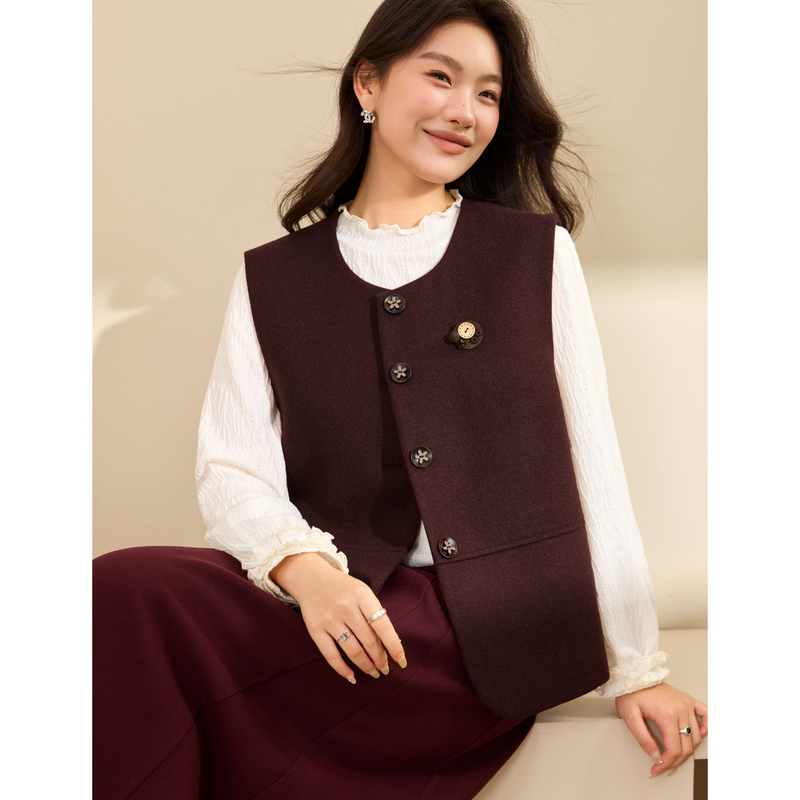 【洋气简约圆领百搭马甲】纤莉秀大码女装叠穿开衫胖mm2025冬新款