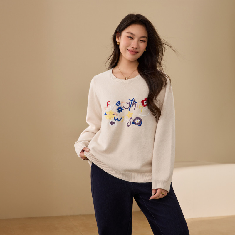 【繁花】重工刺绣设计感圆领软糯毛衣纤莉秀大码女装胖mm冬装新款,女装/女士精品,大码内搭,淘宝优惠券,粉丝福利购,淘宝优惠卷