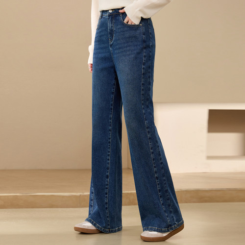 【抓毛微喇漫画腿】休闲通勤拖地牛仔裤纤莉秀大码女装胖mm冬新款