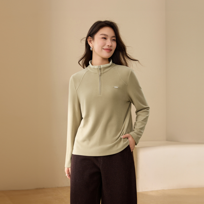 【莱赛尔绵羊毛混纺】拉链立领针织衫纤莉秀大码女装胖mm冬装新款