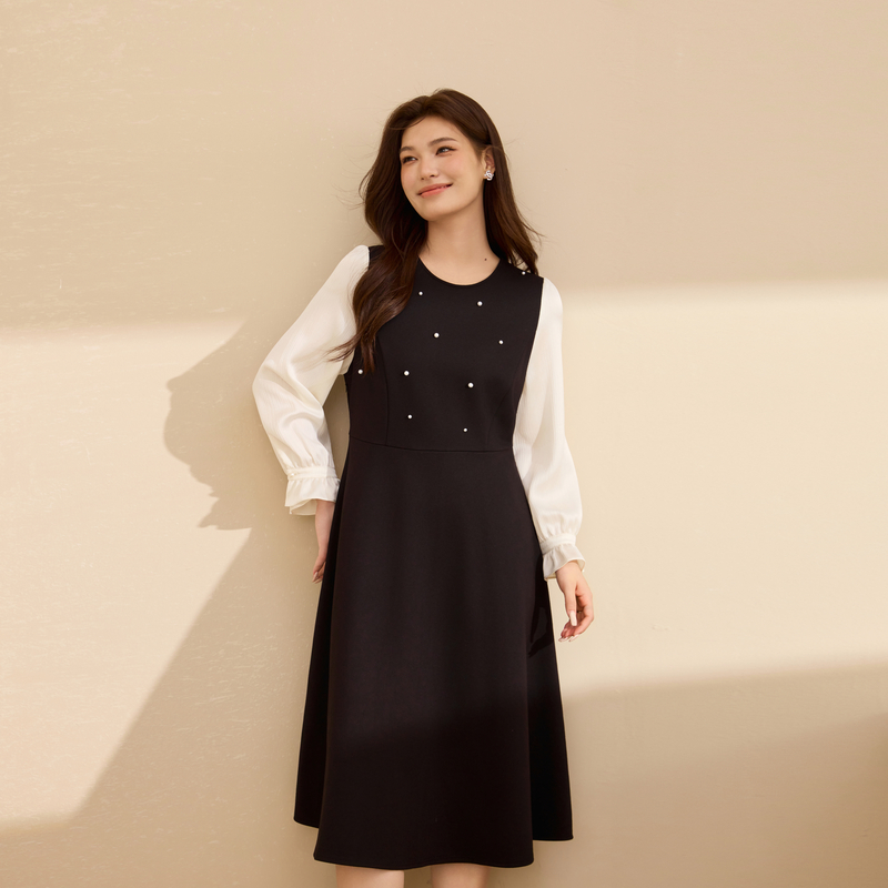 大码女装个性袖子拼接裙子