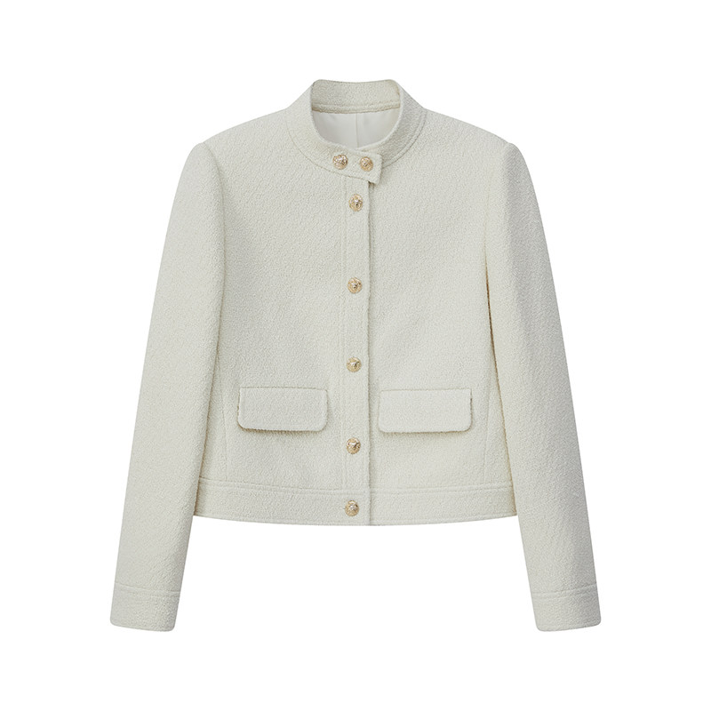 thumbnail for Che Chien Chien daughter white small fragrance short coat women's spring and autumn new high-end temperament stand-up collar top