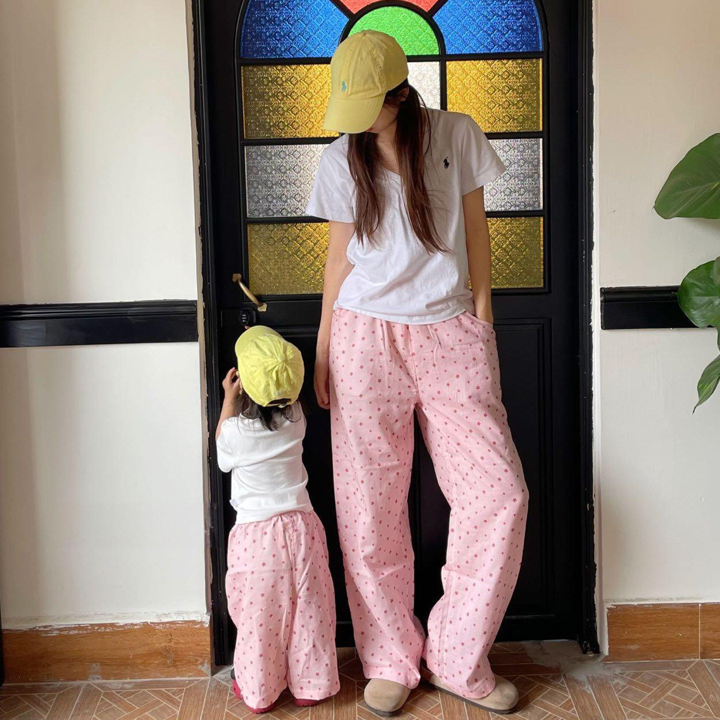 女童裤子春夏薄纯棉男女宝防蚊裤阔腿裤套装亲子装休闲长裤直筒裤