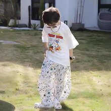 男童防蚊裤子夏薄款长裤2025新款宝宝男孩儿童潮帅气时髦短袖套装