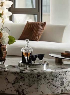 现代轻奢样板房酒店售楼部洽谈茶几高档真花艺托盘酒具组合摆件