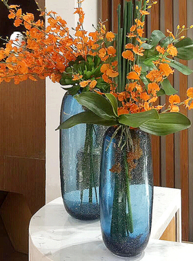 橙色跳舞兰成品仿真花艺爱马橙样板房售楼处前台餐桌装饰假花摆件