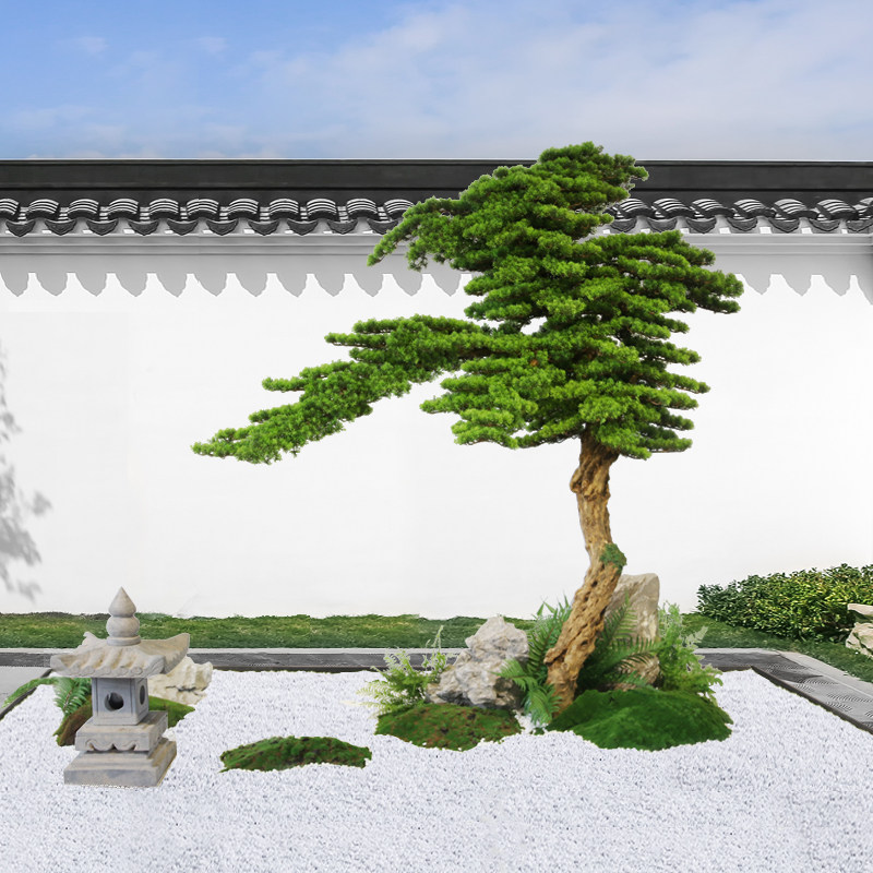 仿真迎客松室内造景陈列罗汉松美人松雪浪石枯山水景观设计定制