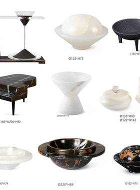 中古侘寂风样板房客厅书桌茶几云石小钢琴沙漏组合装饰摆件