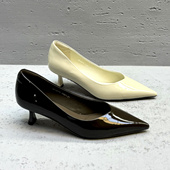 欧洲站2026春新简约时尚 百搭通勤鞋 漆皮浅口尖头单鞋 女细跟高跟鞋