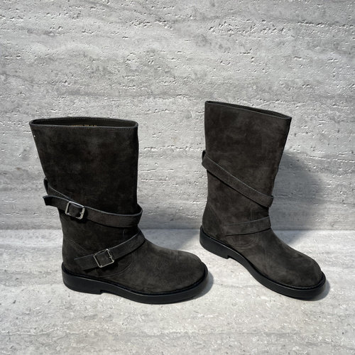 牛反绒套筒粗跟英伦中筒靴马丁靴