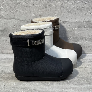 皮面皮带扣内增高加绒保暖套筒雪地靴短靴女 新款 欧货女鞋 2025冬季