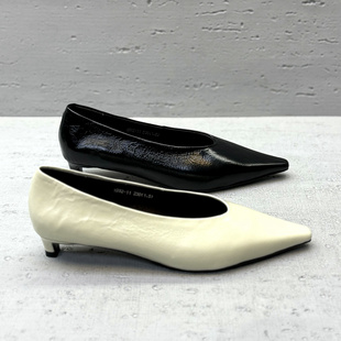 欧洲站欧货女鞋2026春新尖头浅口单鞋细跟通勤胎牛皮一脚蹬高跟鞋