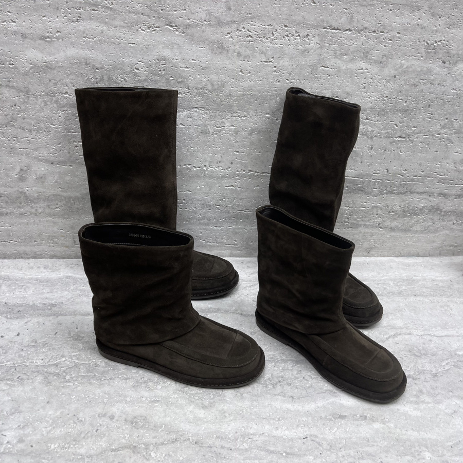 牛反绒套筒圆头低跟裤管靴短靴女