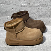 欧洲站女鞋 女 真皮磨砂皮加绒保暖圆头厚底雪地靴棉鞋 2025冬季 新款