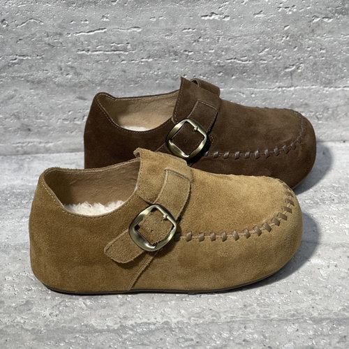 牛反绒魔术贴内增高穆勒鞋棉鞋女