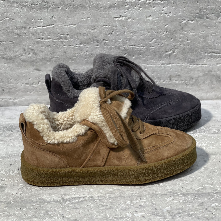 羊猄皮加绒保暖平底休闲板鞋棉鞋