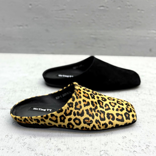 欧洲站欧货女鞋2026春夏新款真皮马毛豹纹包头拖鞋平底外穿半拖女