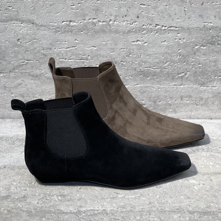 羊猄方头粗跟套筒切尔西靴短靴女