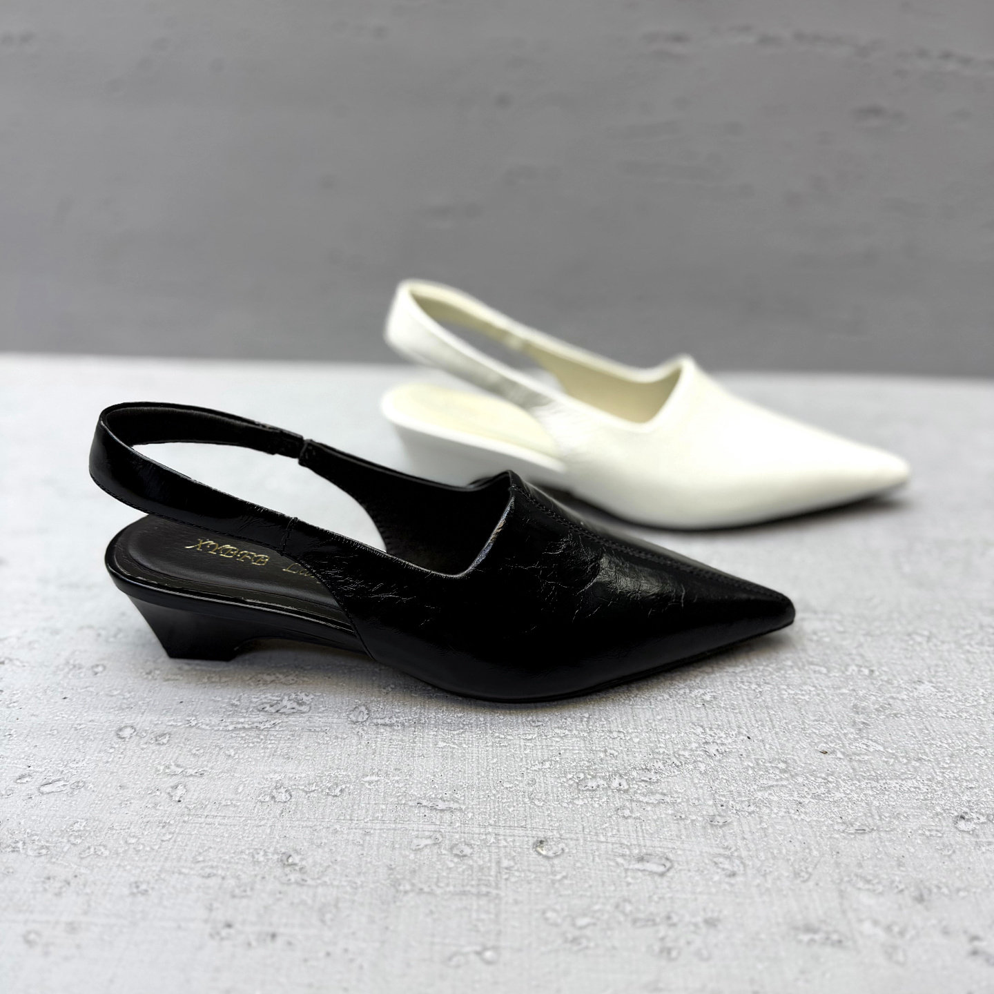 欧洲站欧货女鞋2026春夏新款真皮尖头后空凉鞋女跟一脚蹬猫跟单鞋