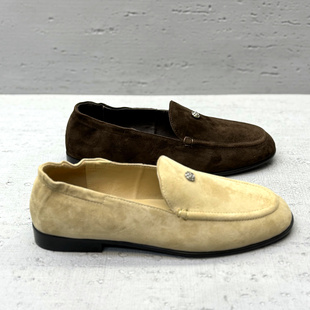 欧洲站欧货女鞋2026春新羊反绒皮乐福鞋一脚蹬平底豆豆鞋真皮单鞋