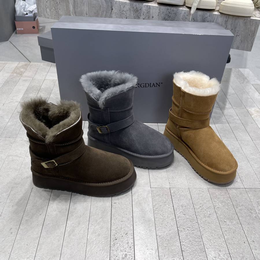 加绒保暖皮带扣厚底雪地靴棉鞋女