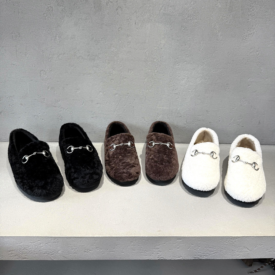 真皮羊毛加绒一脚蹬乐福女鞋